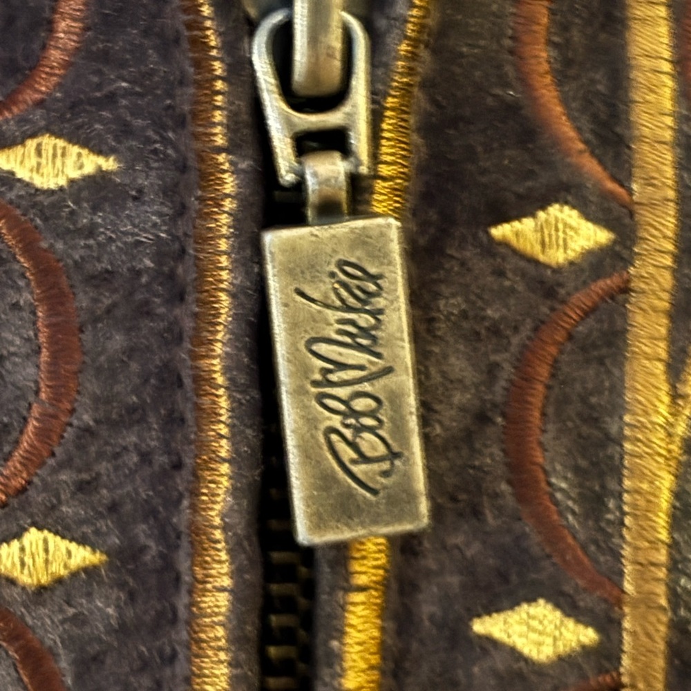 Bob Mackie Vintage Brown Leather Jacket with Gold Embroidery Size Small - Picture 4 of 12